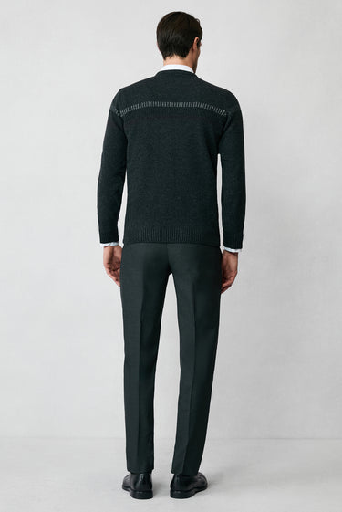 Orta Antrasit Bisiklet Yaka Regular Fit Yünlü Desenli Triko Kazak