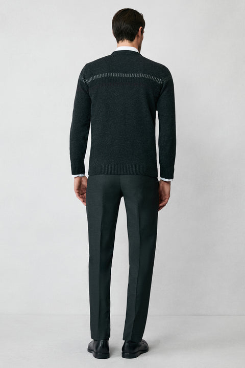 Orta Antrasit Bisiklet Yaka Regular Fit Yünlü Desenli Triko Kazak