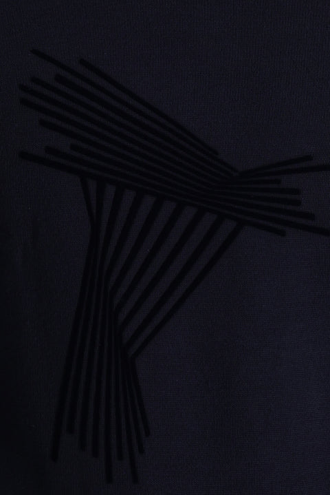 Koyu Lacivert Bisiklet Yaka Slim Fit Dar Kesim Desenli Triko Kazak