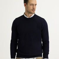 Koyu Lacivert Bisiklet Yaka Slim Fit Dar Kesim Triko Kazak