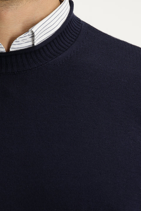 Koyu Lacivert Bisiklet Yaka Slim Fit Dar Kesim Triko Kazak