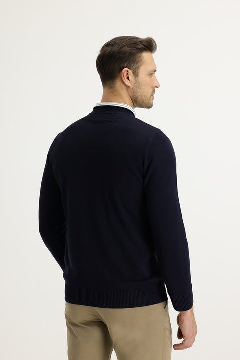 Koyu Lacivert Bisiklet Yaka Slim Fit Dar Kesim Triko Kazak