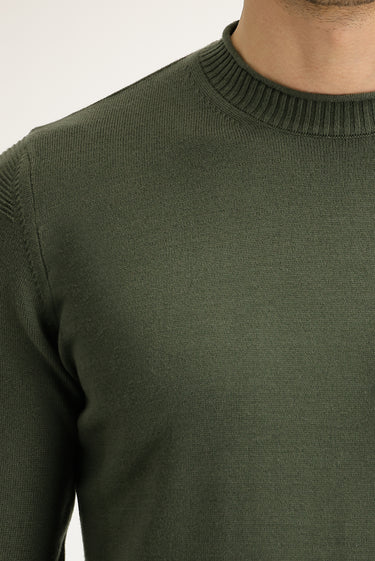  Asker Haki Bisiklet Yaka Slim Fit Dar Kesim Triko Kazak