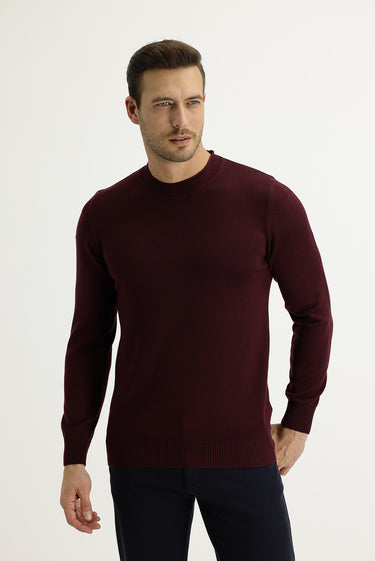 Açık Bordo Bisiklet Yaka Slim Fit Dar Kesim Triko Kazak