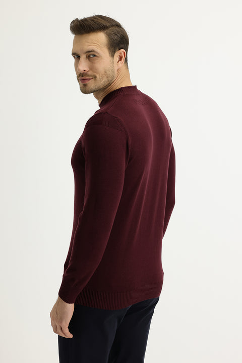 Açık Bordo Bisiklet Yaka Slim Fit Dar Kesim Pamuklu Triko Kazak