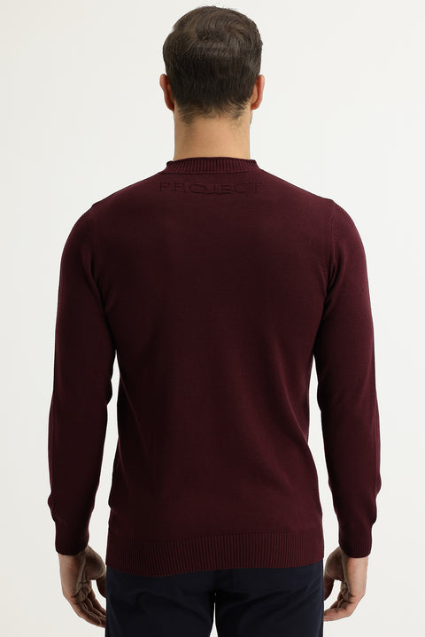 Açık Bordo Bisiklet Yaka Slim Fit Dar Kesim Pamuklu Triko Kazak