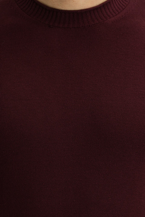 Açık Bordo Bisiklet Yaka Slim Fit Dar Kesim Pamuklu Triko Kazak