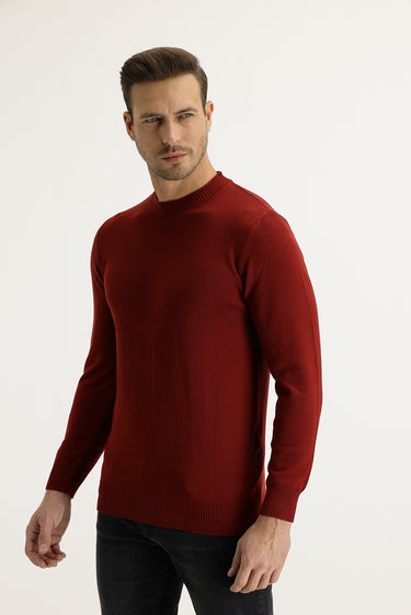  Kiremit Bisiklet Yaka Slim Fit Dar Kesim Pamuklu Triko Kazak