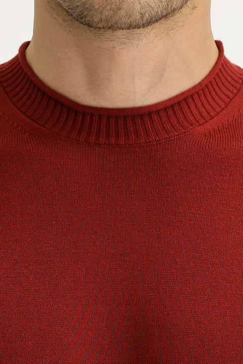 Kiremit Bisiklet Yaka Slim Fit Dar Kesim Pamuklu Triko Kazak