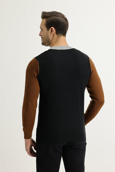 Siyah Bisiklet Yaka Slim Fit Dar Kesim Triko Kazak