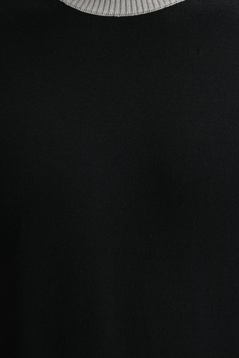 Siyah Bisiklet Yaka Slim Fit Dar Kesim Triko Kazak