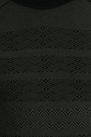  Siyah Bisiklet Yaka Regular Fit Desenli Triko Kazak