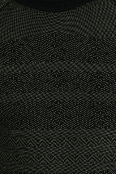 Siyah Bisiklet Yaka Regular Fit Desenli Triko Kazak