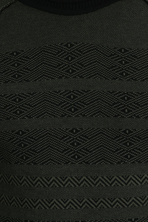 Siyah Bisiklet Yaka Regular Fit Desenli Triko Kazak