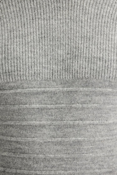 Açık Gri Melanj Bisiklet Yaka Slim Fit Dar Kesim Yünlü Desenli Triko Kazak