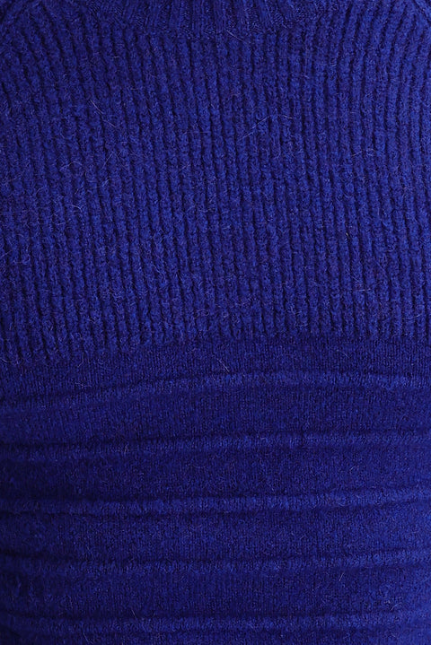 Saks Mavi Bisiklet Yaka Slim Fit Dar Kesim Yünlü Desenli Triko Kazak