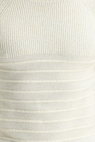  Ekru Bisiklet Yaka Slim Fit Dar Kesim Yünlü Desenli Triko Kazak