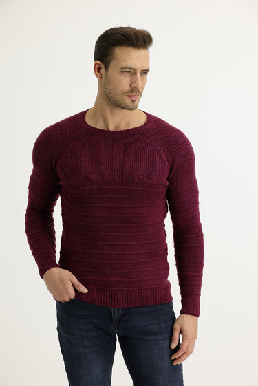 Mürdüm Bisiklet Yaka Slim Fit Dar Kesim Yünlü Desenli Triko Kazak