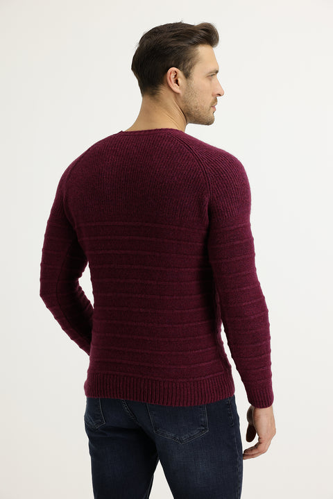 Mürdüm Bisiklet Yaka Slim Fit Dar Kesim Yünlü Desenli Triko Kazak