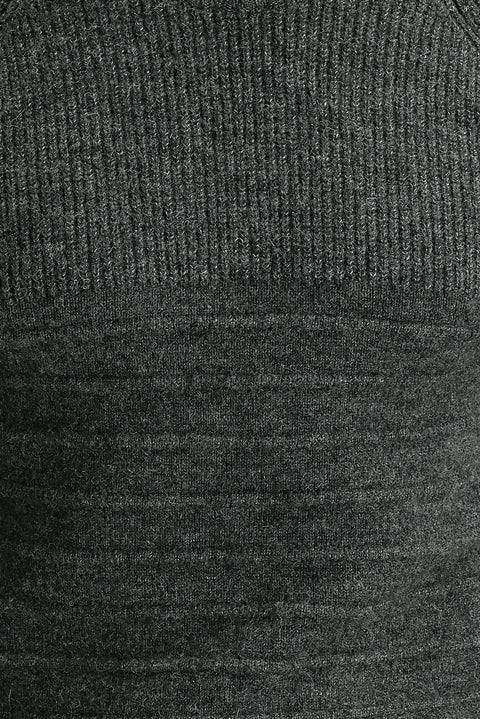 Koyu Antrasit Bisiklet Yaka Slim Fit Dar Kesim Yünlü Desenli Triko Kazak