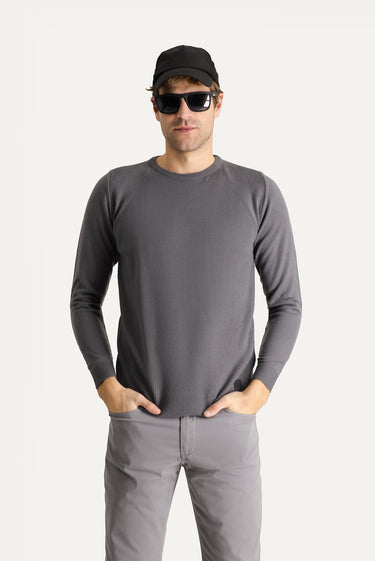 Orta Gri Bisiklet Yaka Slim Fit Dar Kesim Desenli Triko Kazak