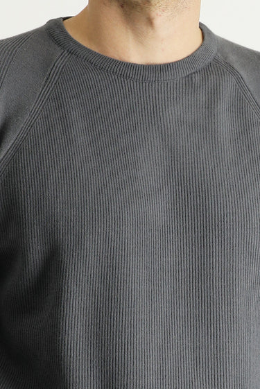 Orta Gri Bisiklet Yaka Slim Fit Dar Kesim Desenli Triko Kazak