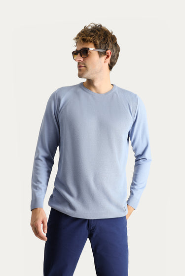 Mavi Bisiklet Yaka Slim Fit Dar Kesim Desenli Triko Kazak