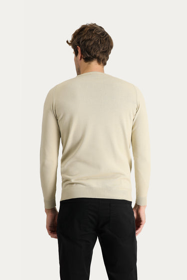Orta Bej Bisiklet Yaka Slim Fit Dar Kesim Desenli Triko Kazak
