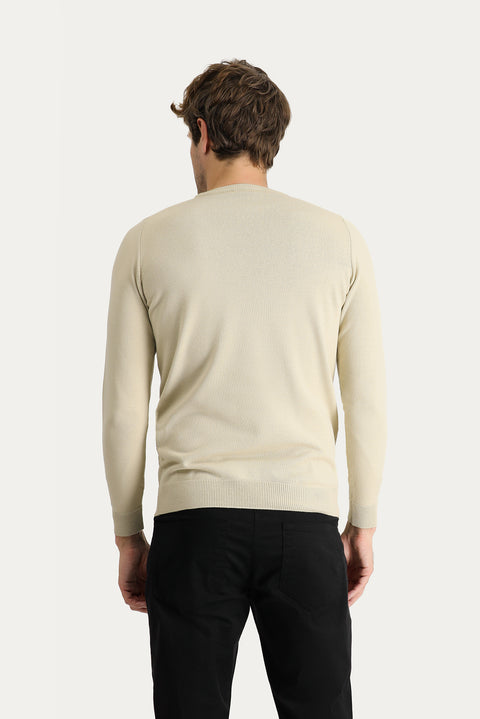 Orta Bej Bisiklet Yaka Slim Fit Dar Kesim Desenli Triko Kazak