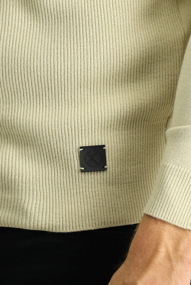 Orta Bej Bisiklet Yaka Slim Fit Dar Kesim Desenli Triko Kazak