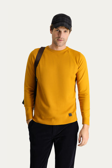 Safran Bisiklet Yaka Slim Fit Dar Kesim Desenli Triko Kazak