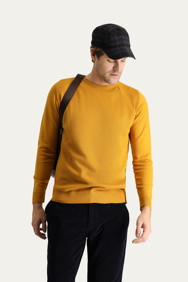 Safran Bisiklet Yaka Slim Fit Dar Kesim Desenli Triko Kazak