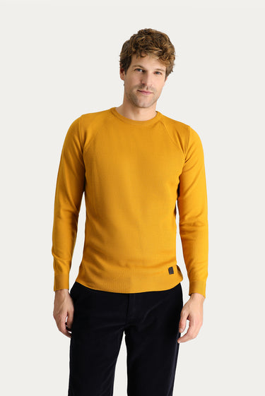 Safran Bisiklet Yaka Slim Fit Dar Kesim Desenli Triko Kazak