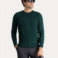 Petrol Yeşili Bisiklet Yaka Slim Fit Dar Kesim Desenli Triko Kazak