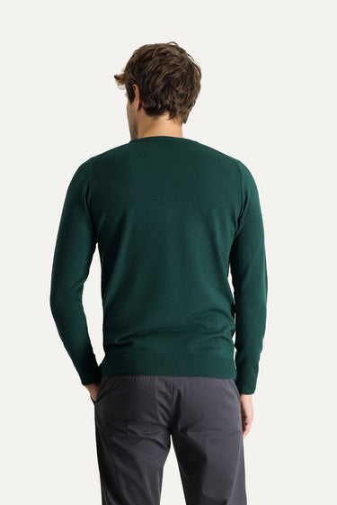 Petrol Yeşili Bisiklet Yaka Slim Fit Dar Kesim Desenli Triko Kazak