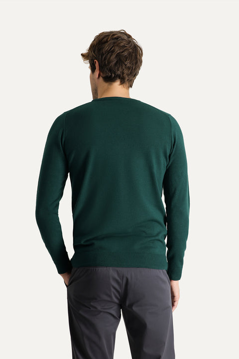Petrol Yeşili Bisiklet Yaka Slim Fit Dar Kesim Desenli Triko Kazak