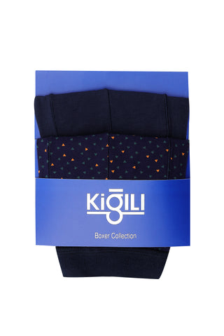  Koyu Lacivert 2'li Desenli Pamuklu Boxer Seti