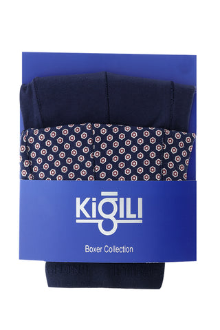  Koyu Lacivert 2'li Desenli Pamuklu Boxer Seti