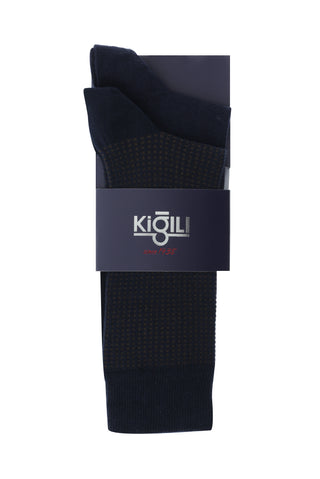  Koyu Lacivert 2'li Desenli Çorap Seti