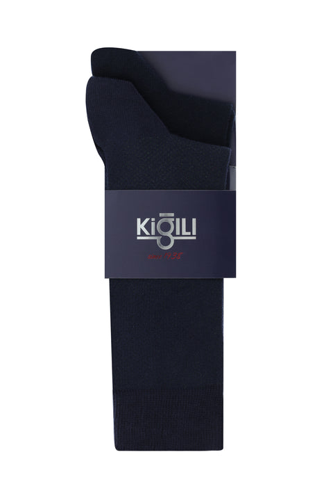 Orta Lacivert 2'li Pamuklu Desenli Çorap Seti