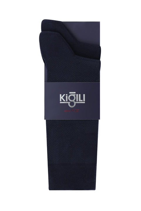 Orta Lacivert 2'li Desenli Çorap Seti