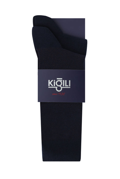 Orta Lacivert 2'li Desenli Çorap Seti