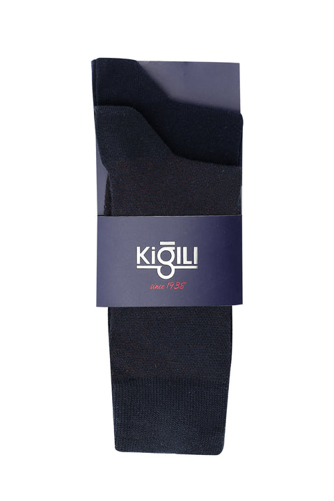 Orta Lacivert 2'li Pamuklu Desenli Çorap Seti