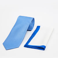 Açık Mavi 2'li Düz İpek Kravat & Mendil Seti