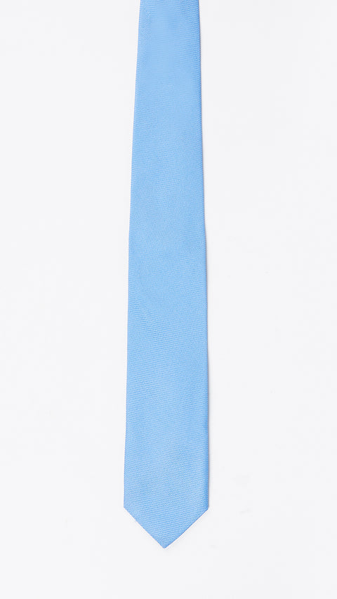Açık Mavi 2'li Düz İpek Kravat & Mendil Seti