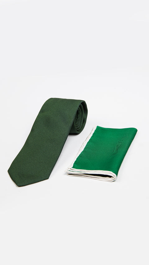 Dark Green 2-Piece Plain Silk Tie & Pocket Square Set
