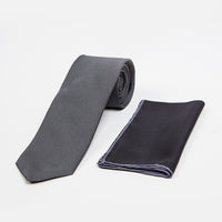 Medium Anthracite 2-Piece Plain Silk Tie & Pocket Square Set
