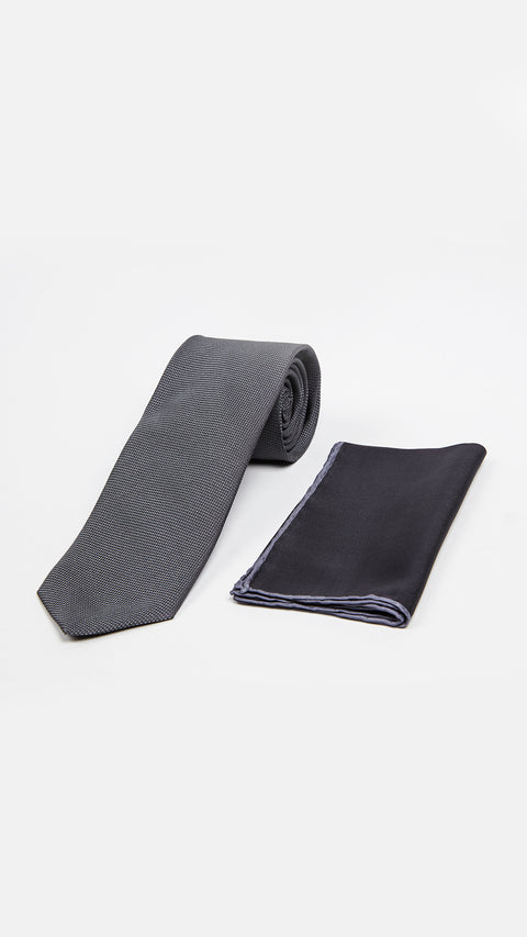 Medium Anthracite 2-Piece Plain Silk Tie & Pocket Square Set
