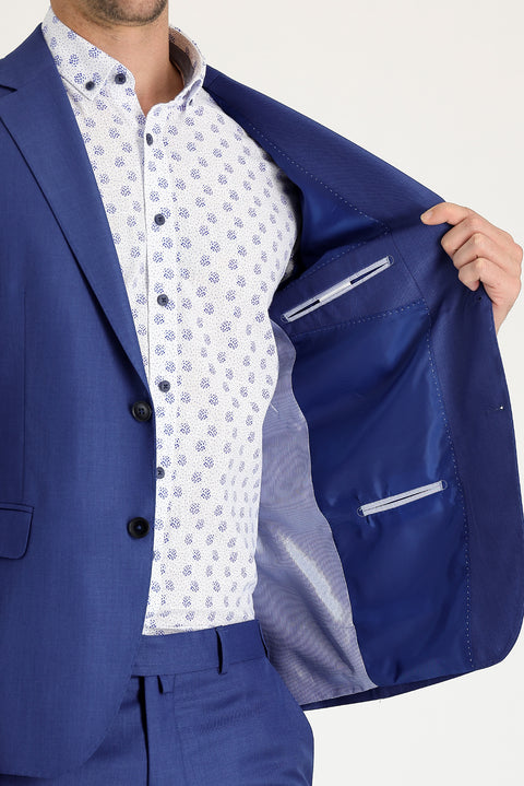 Koyu Mavi  7 Drop Slim Fit Dar Kesim Desenli Takım Elbise