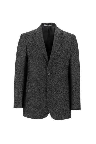 Siyah Relaxed Fit Rahat Kesim Desenli Yünlü Ceket